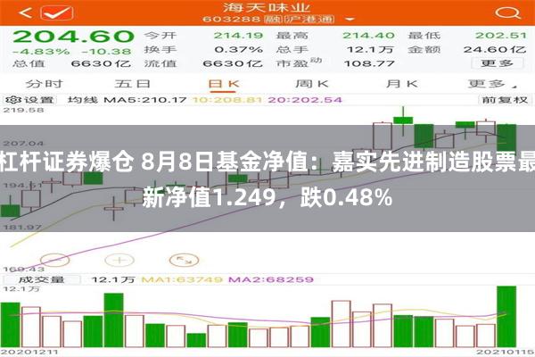 杠杆证券爆仓 8月8日基金净值：嘉实先进制造股票最新净值1.249，跌0.48%